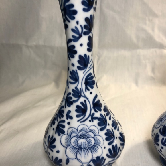SALE Pair of Handcrafted in Thailand Blue & White Ceramic Bud Vases. 6.75” tall - Picture 2 of 7